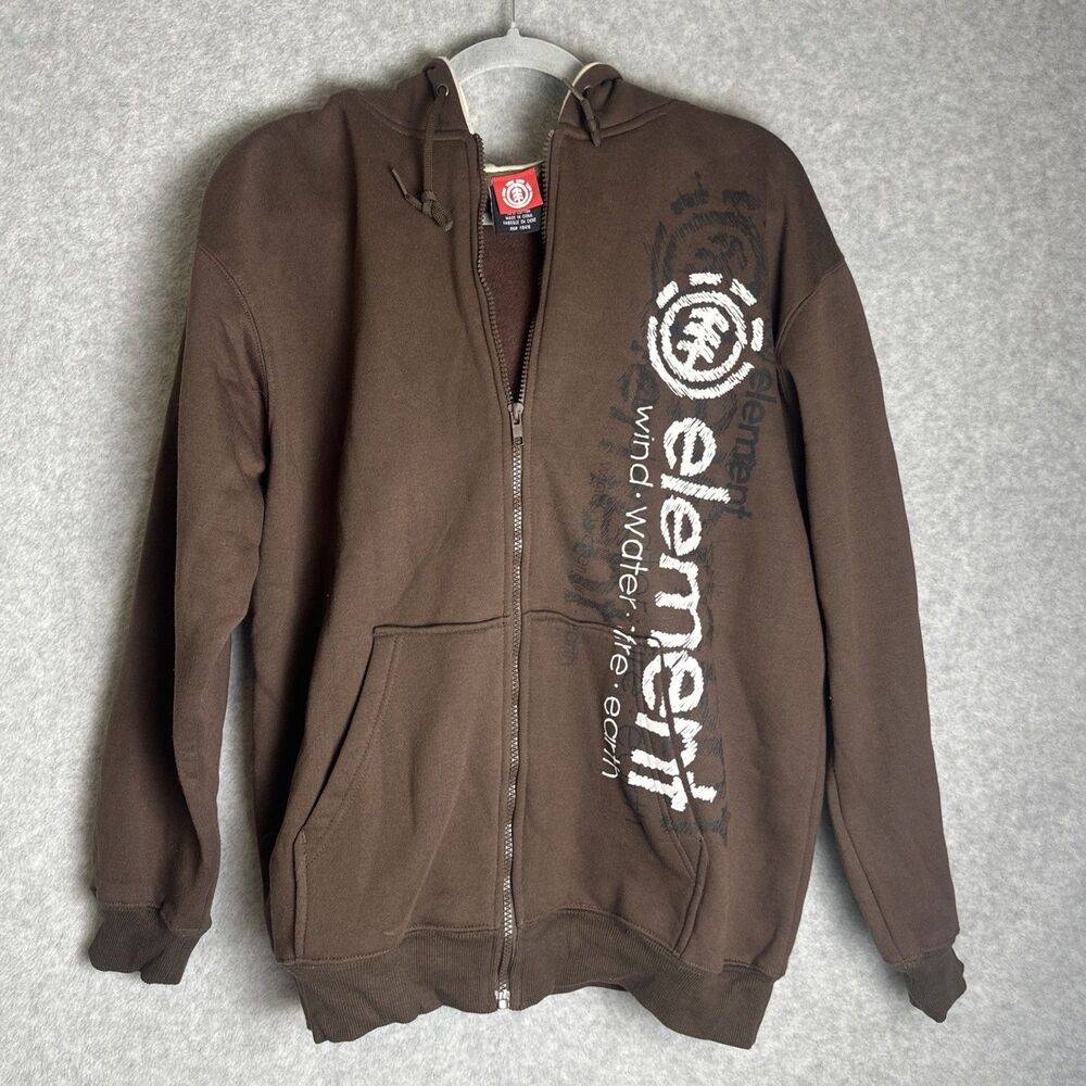 VTG Element Skateboards Hoodie Brown Full Zip Y2K Skater Gorpcore Aesthetic XL